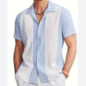 Hardaddy - Mens Retro Bowling Shirt, size 3XL US mens, color blue/white.
